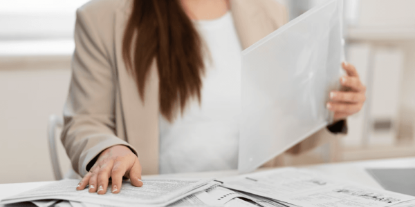 Mulher analisando documentos
